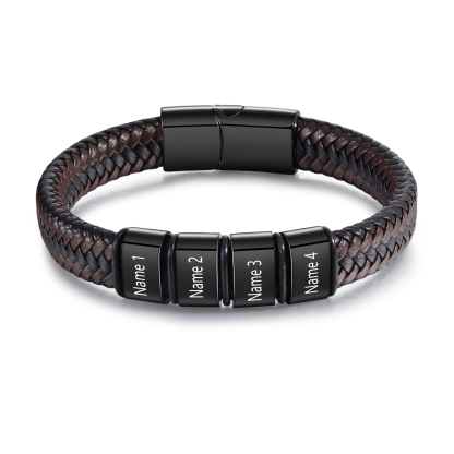 Bracciale in Pelle da Uomo Personalizzato - Incisione di 4 Nomi - Regalo Perfetto per Papà | Jessemade