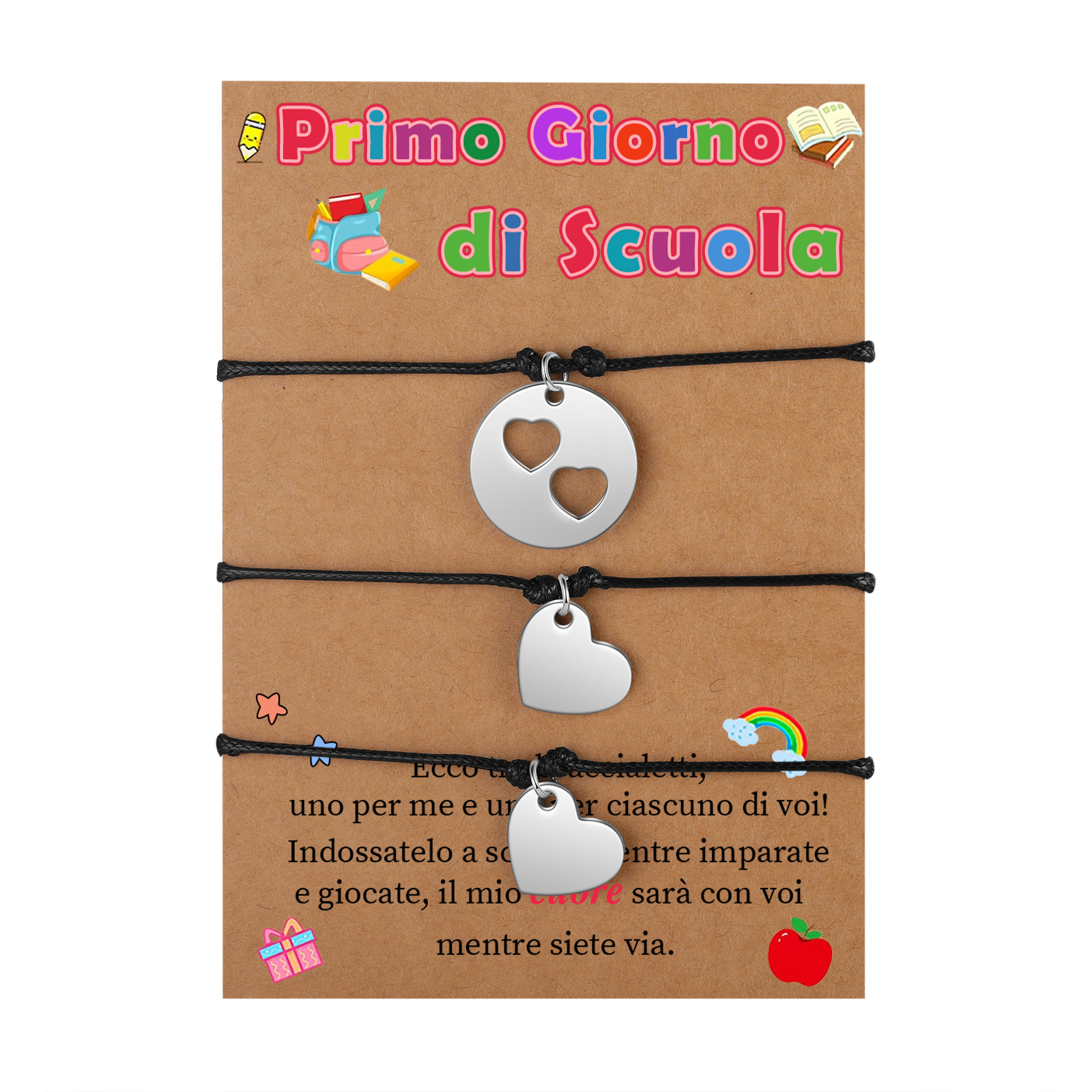 3PCS Braccialetto cuore regalo per scuola bambino