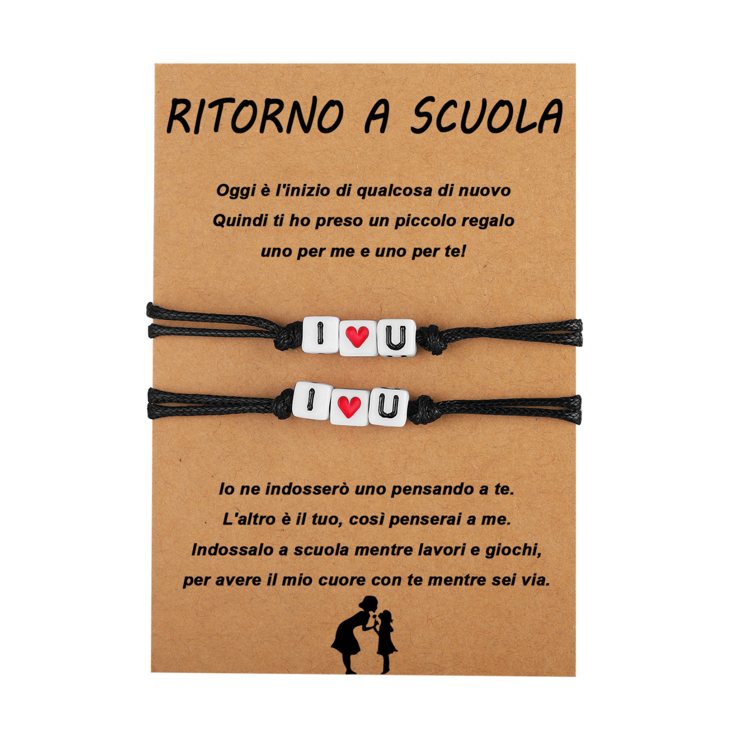 2PCS Braccialetto con perline i♥u regalo per scuola bambino