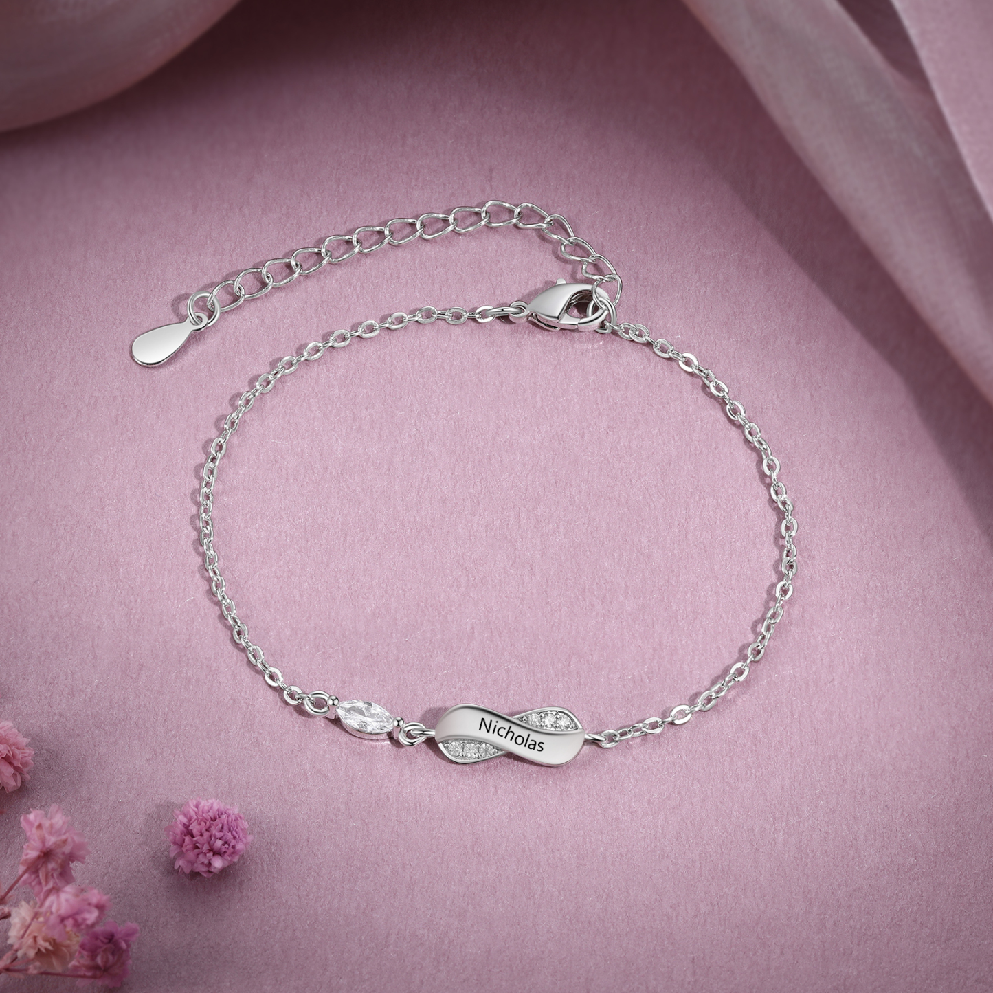 Bracciale Personalizzato in Rame con Infinito Regalo per Coppia per le donne 1-5 Nomi Personalizzati