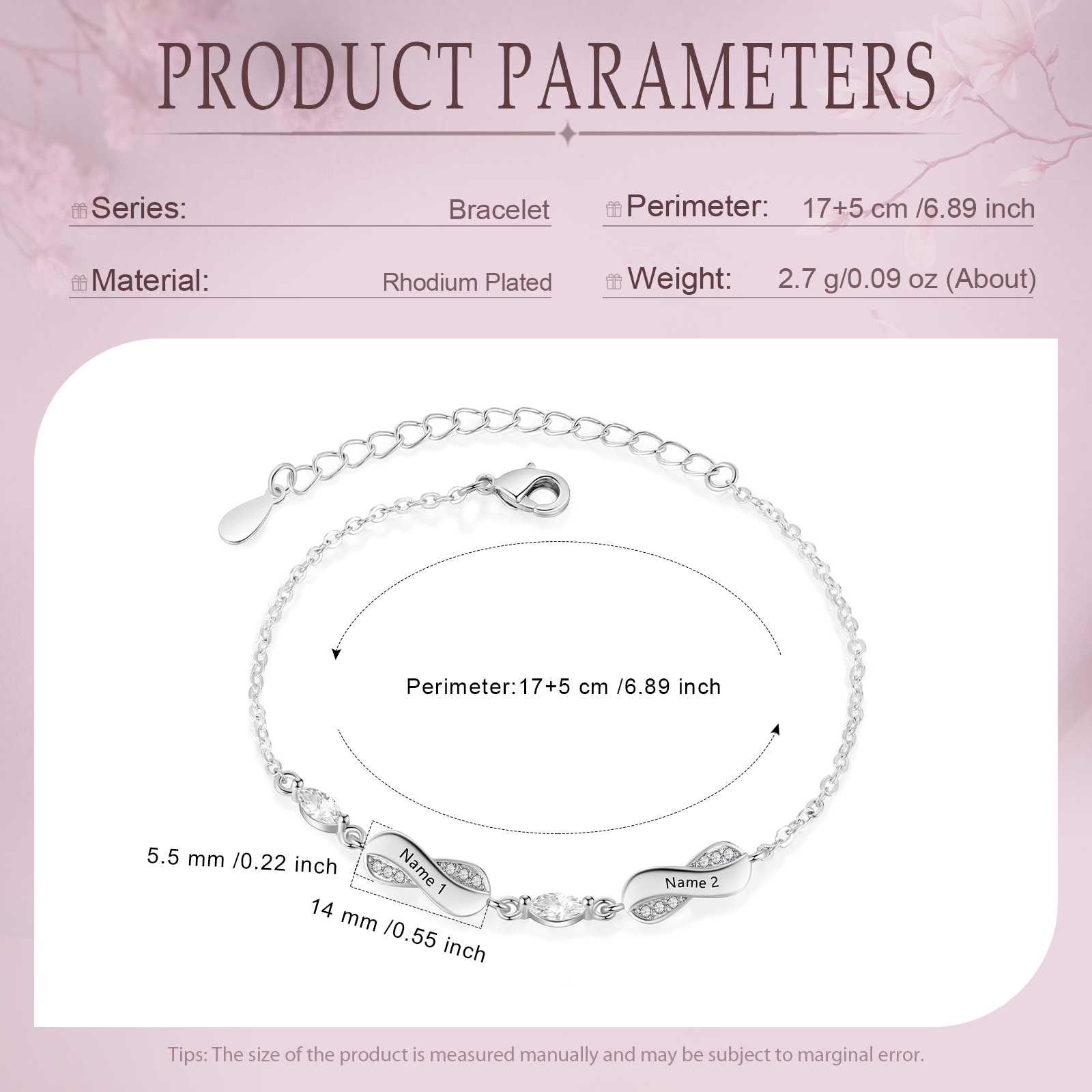 Bracciale Personalizzato in Rame con Infinito Regalo per Coppia per le donne 1-5 Nomi Personalizzati