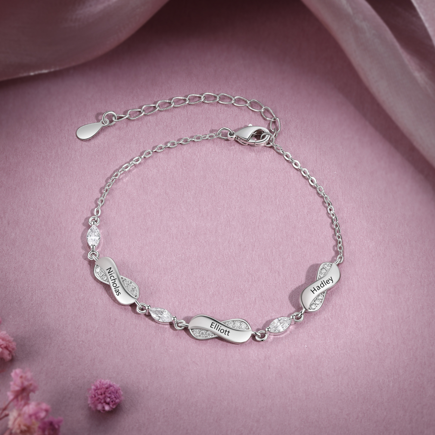 Bracciale Personalizzato in Rame con Infinito Regalo per Coppia per le donne 1-5 Nomi Personalizzati