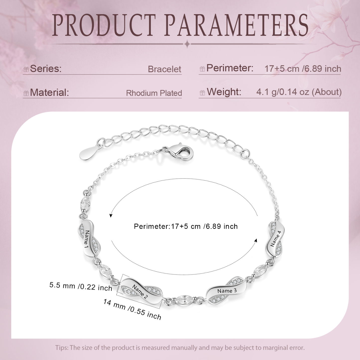 Bracciale Personalizzato in Rame con Infinito Regalo per Coppia per le donne 1-5 Nomi Personalizzati