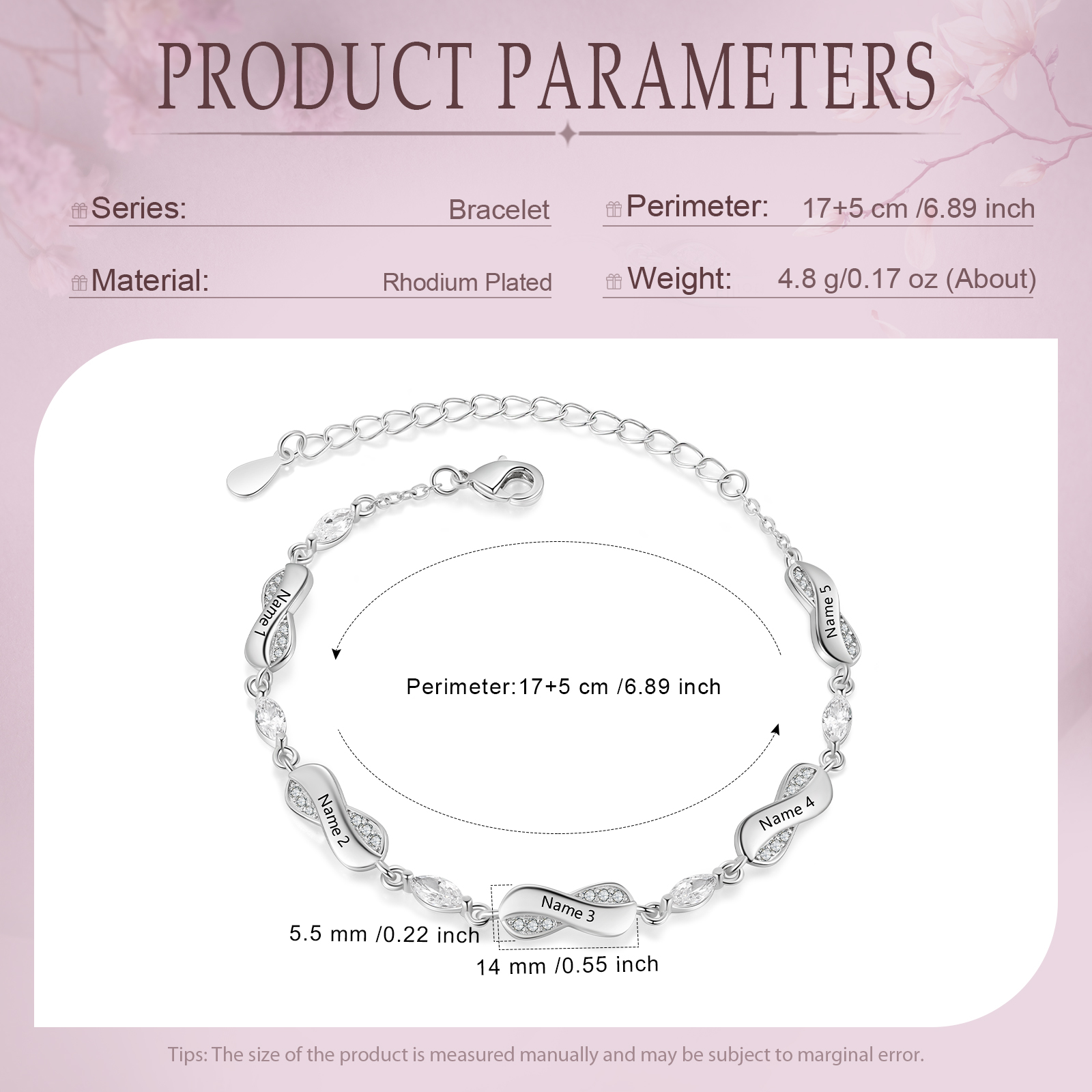 Bracciale Personalizzato in Rame con Infinito Regalo per Coppia per le donne 1-5 Nomi Personalizzati