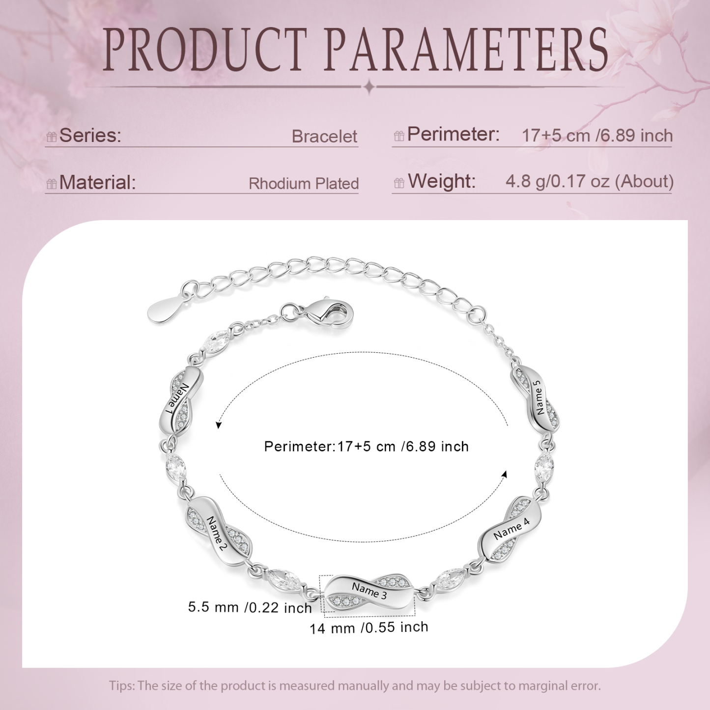 Bracciale Personalizzato in Rame con Infinito Regalo per Coppia per le donne 1-5 Nomi Personalizzati