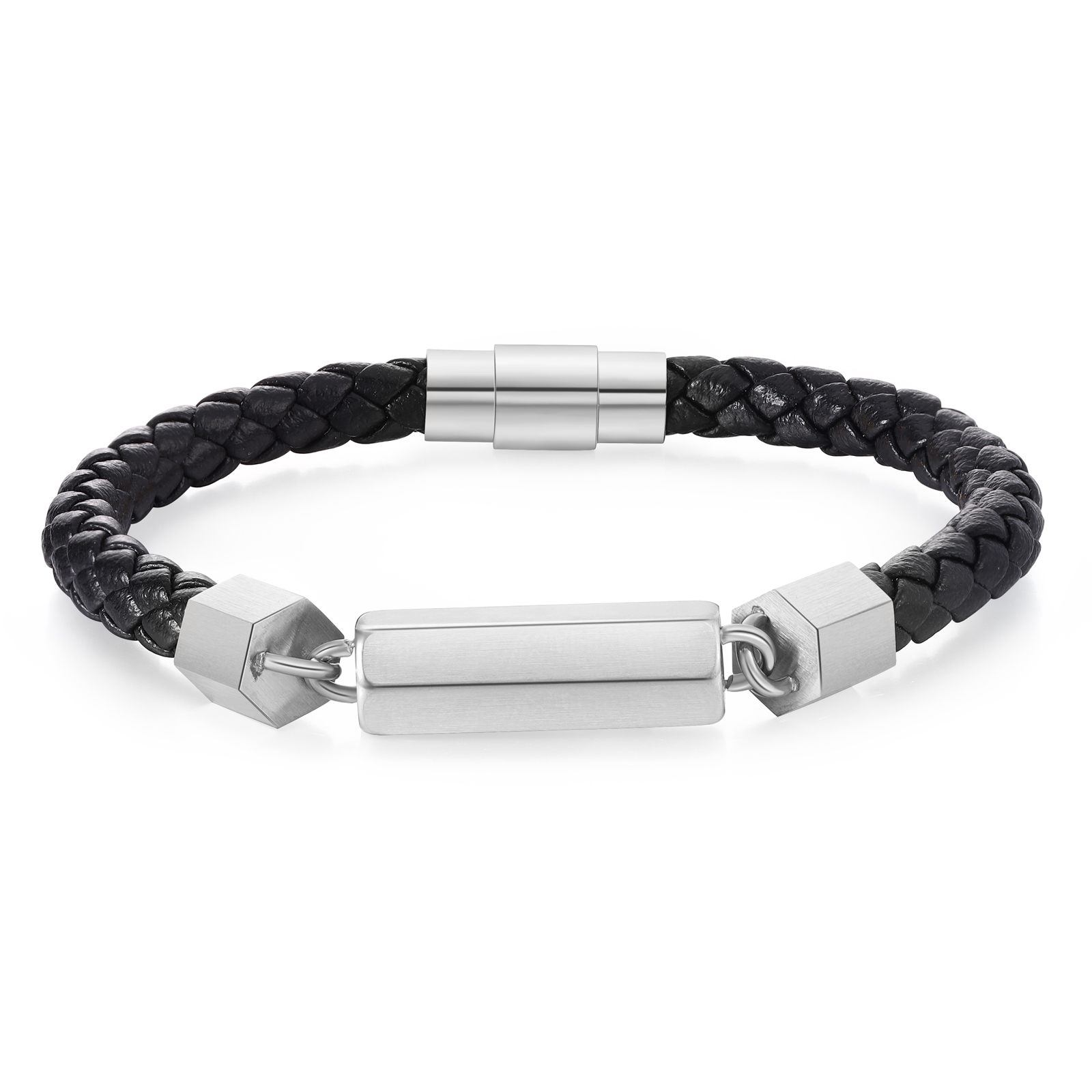 Braccialetto da uomo in pelle intrecciata personalizzato con 2 nomi per uomo/nonno