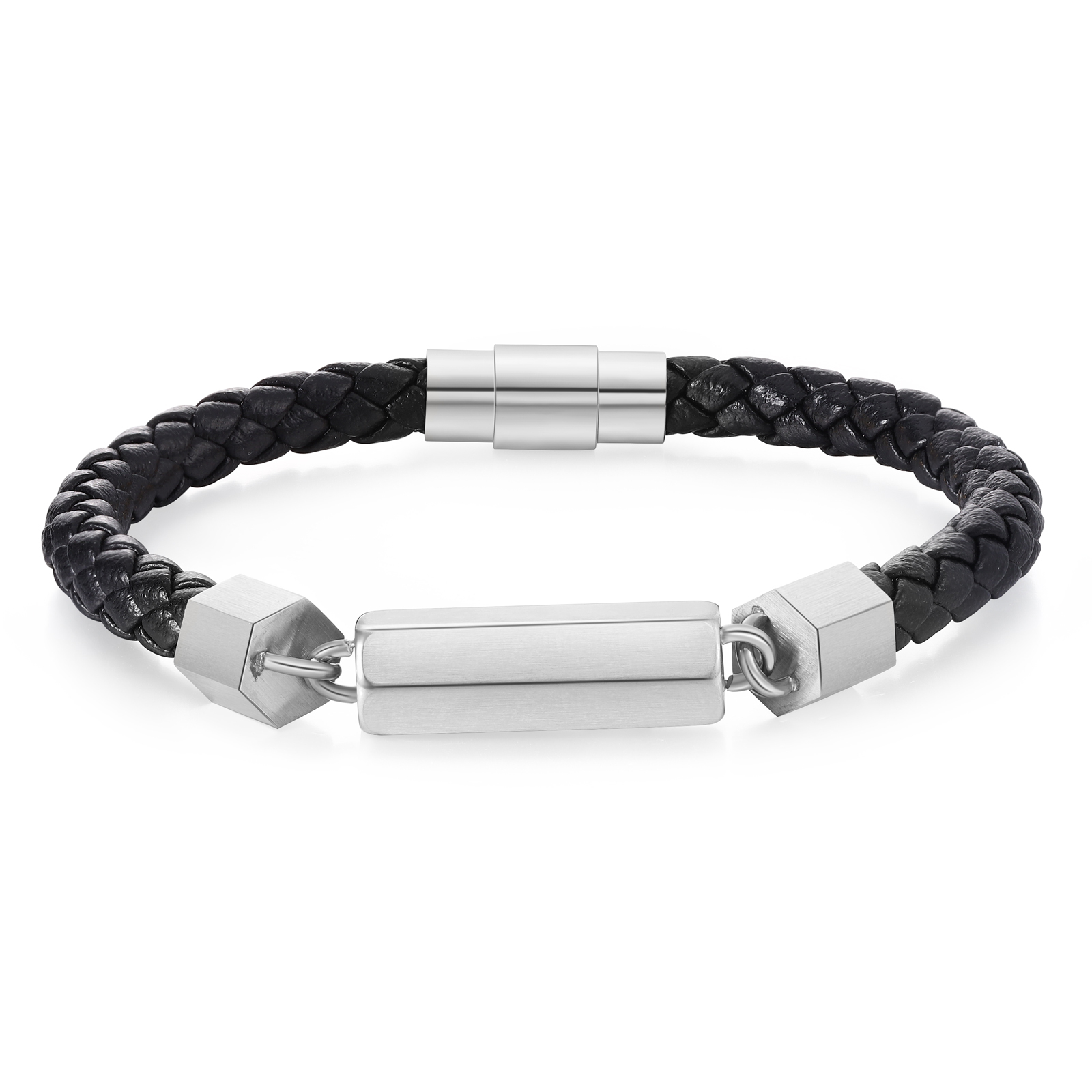 Braccialetto da uomo in pelle intrecciata personalizzato con 2 nomi per uomo/nonno