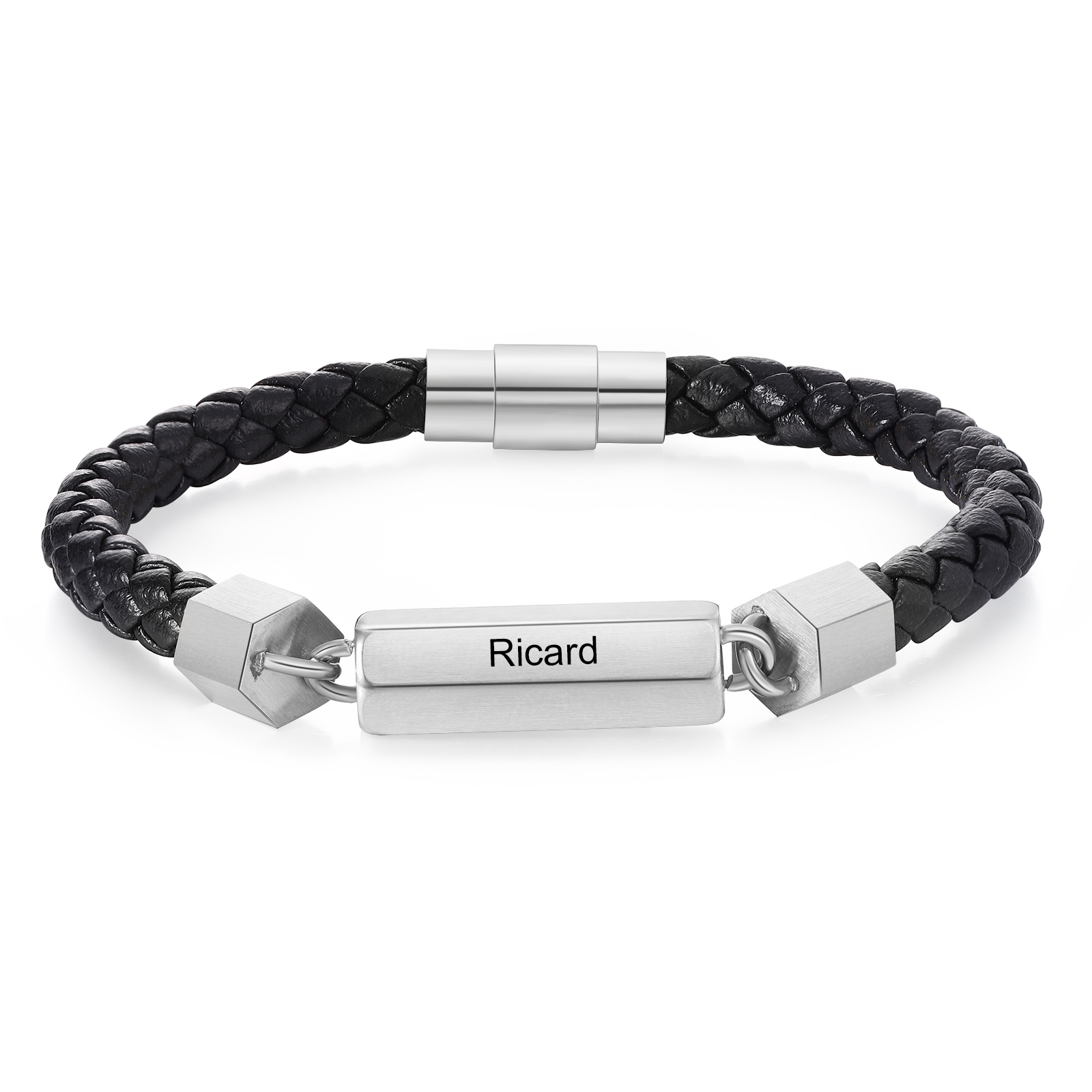 Braccialetto da uomo in pelle intrecciata personalizzato con 1 nome per uomo/nonno