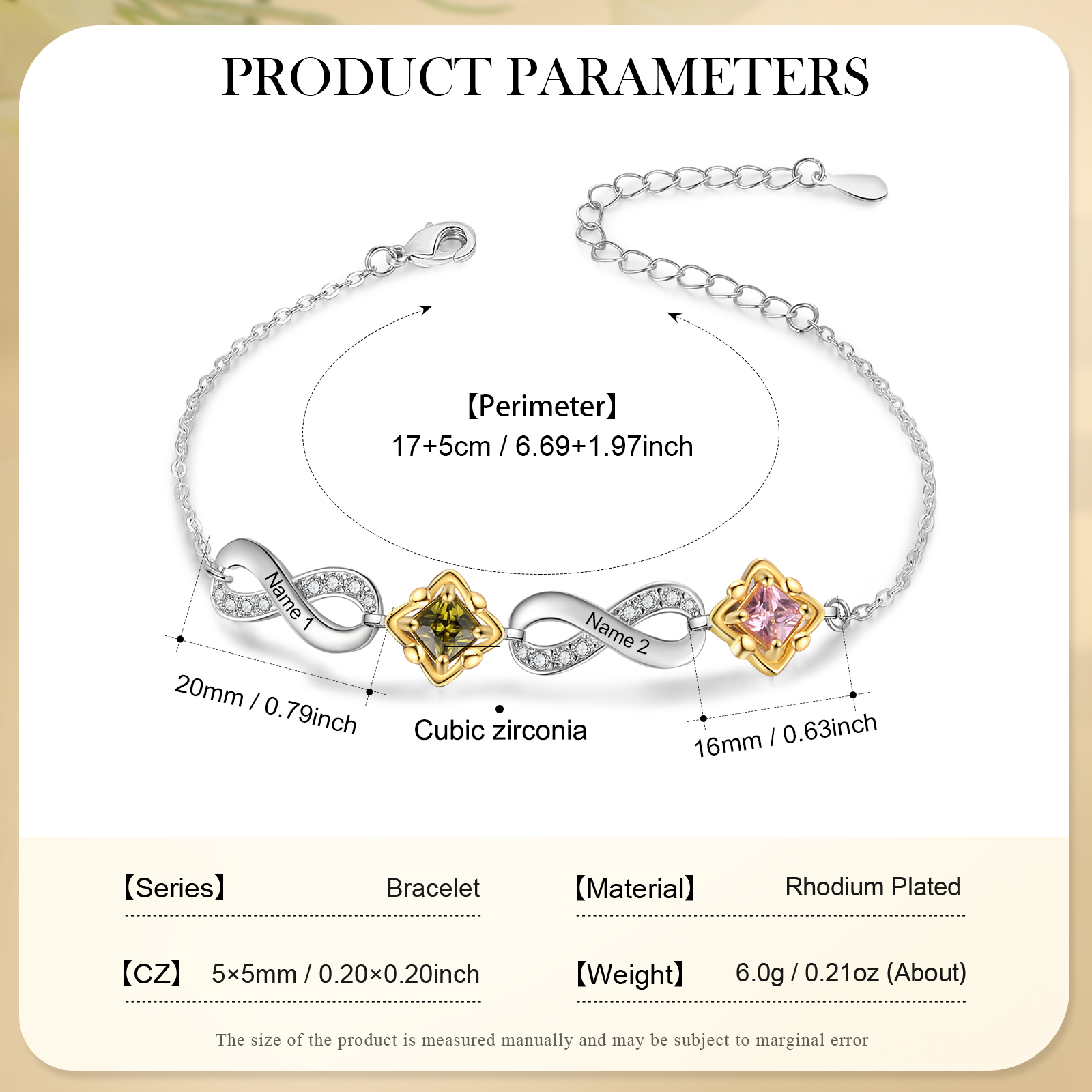 Braccialetto personalizzato con pietre di nascita con 2 nomi e 2 pietre di nascita, regalo per lei | Jessemade