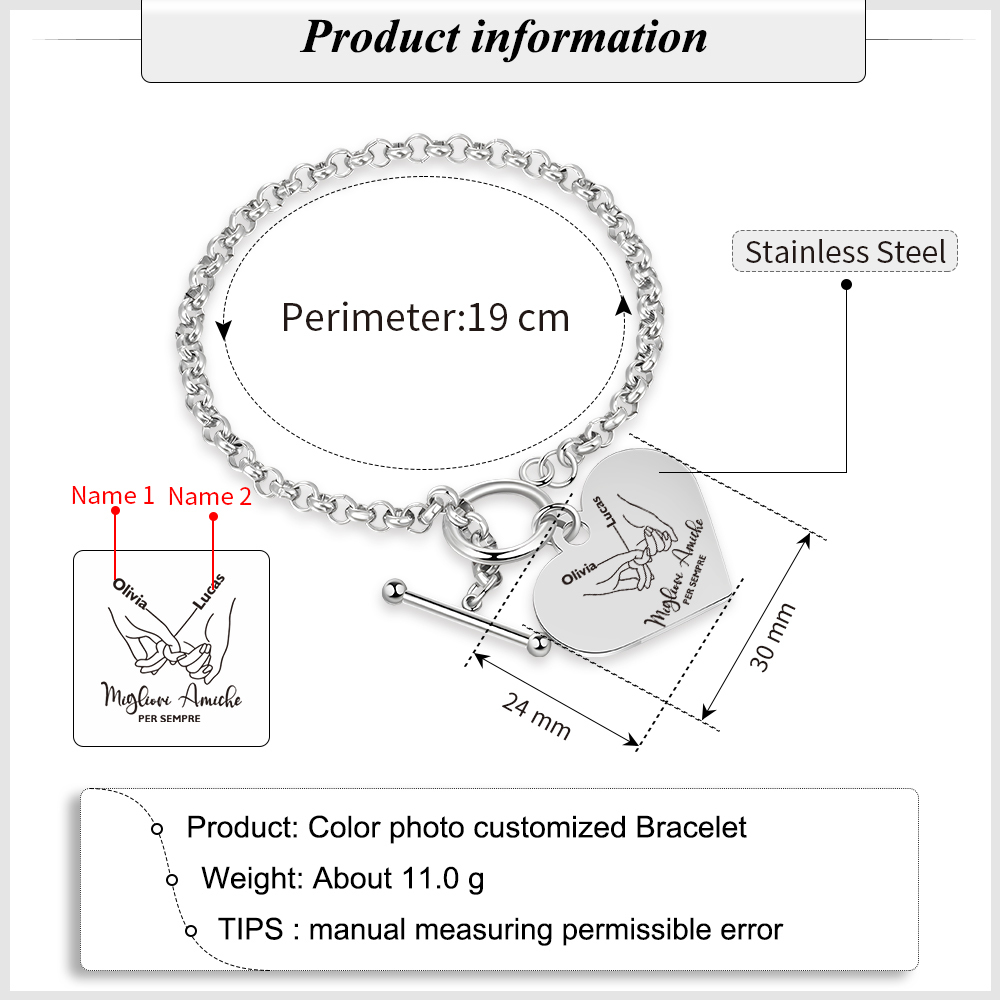 Braccialetto personalizzato con cuore – 2 nomi personalizzati "Migliori amiche per sempre" regalo di amicizia | Jessemade