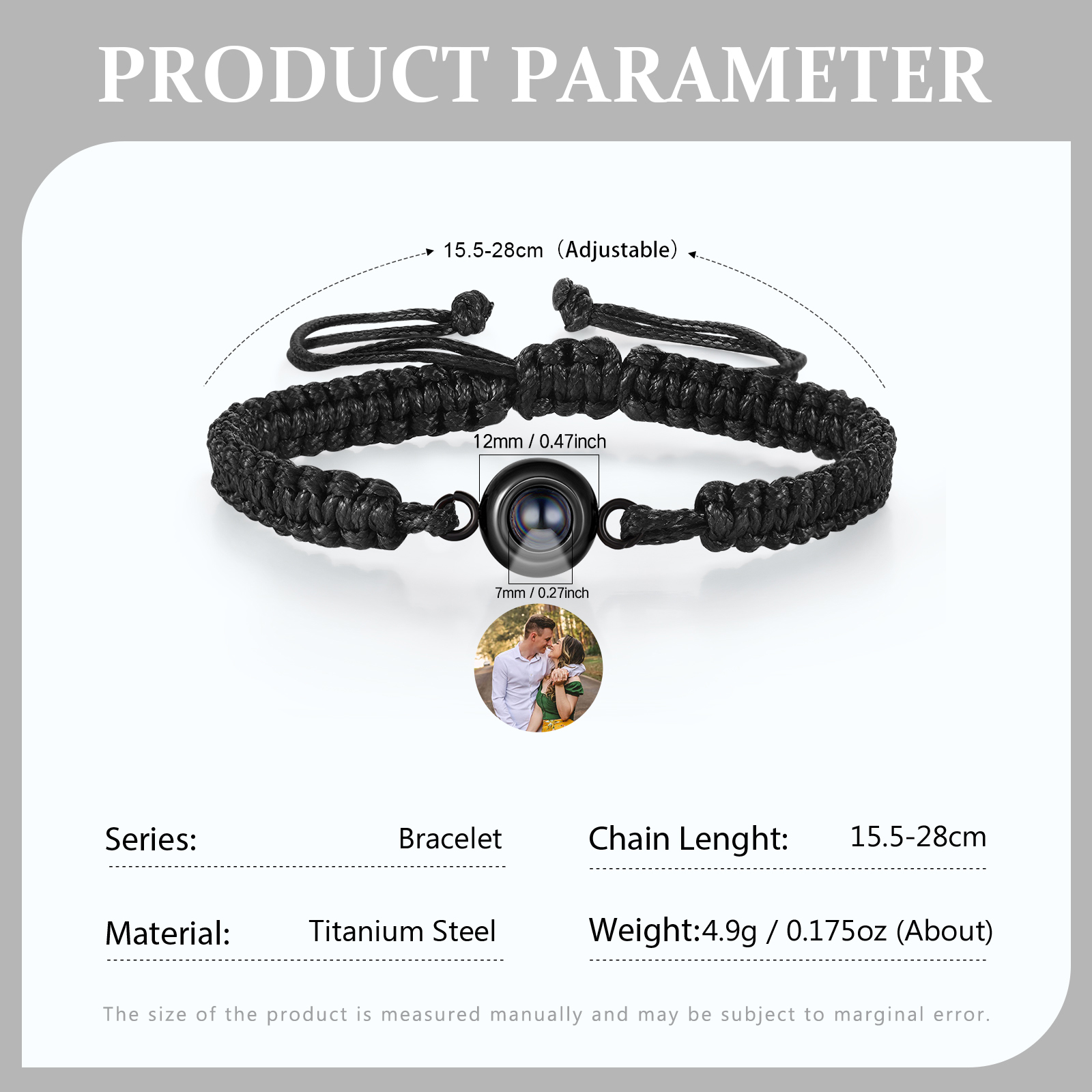 Braccialetto Personalizzato con Proiezione Grande – Foto Personalizzata, Materiale in Acciaio Titanio, 4 Colori – Regalo di Natale per la Famiglia | Jessemade