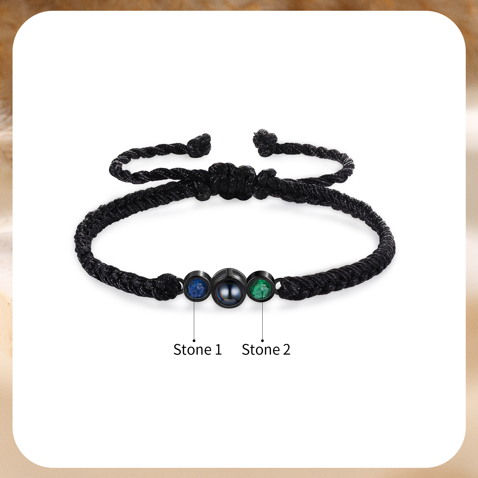 Braccialetto Personalizzato con Proiezione di Foto e Pietre del Compleanno - 1 Foto e 2 Pietre Personalizzate - Regalo di Natale per la Famiglia | Jessemade