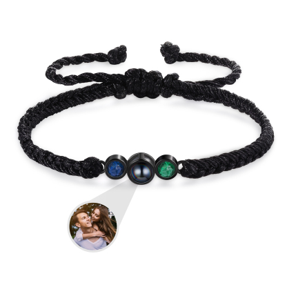 Braccialetto Personalizzato con Proiezione di Foto e Pietre del Compleanno - 1 Foto e 2 Pietre Personalizzate - Regalo di Natale per la Famiglia | Jessemade