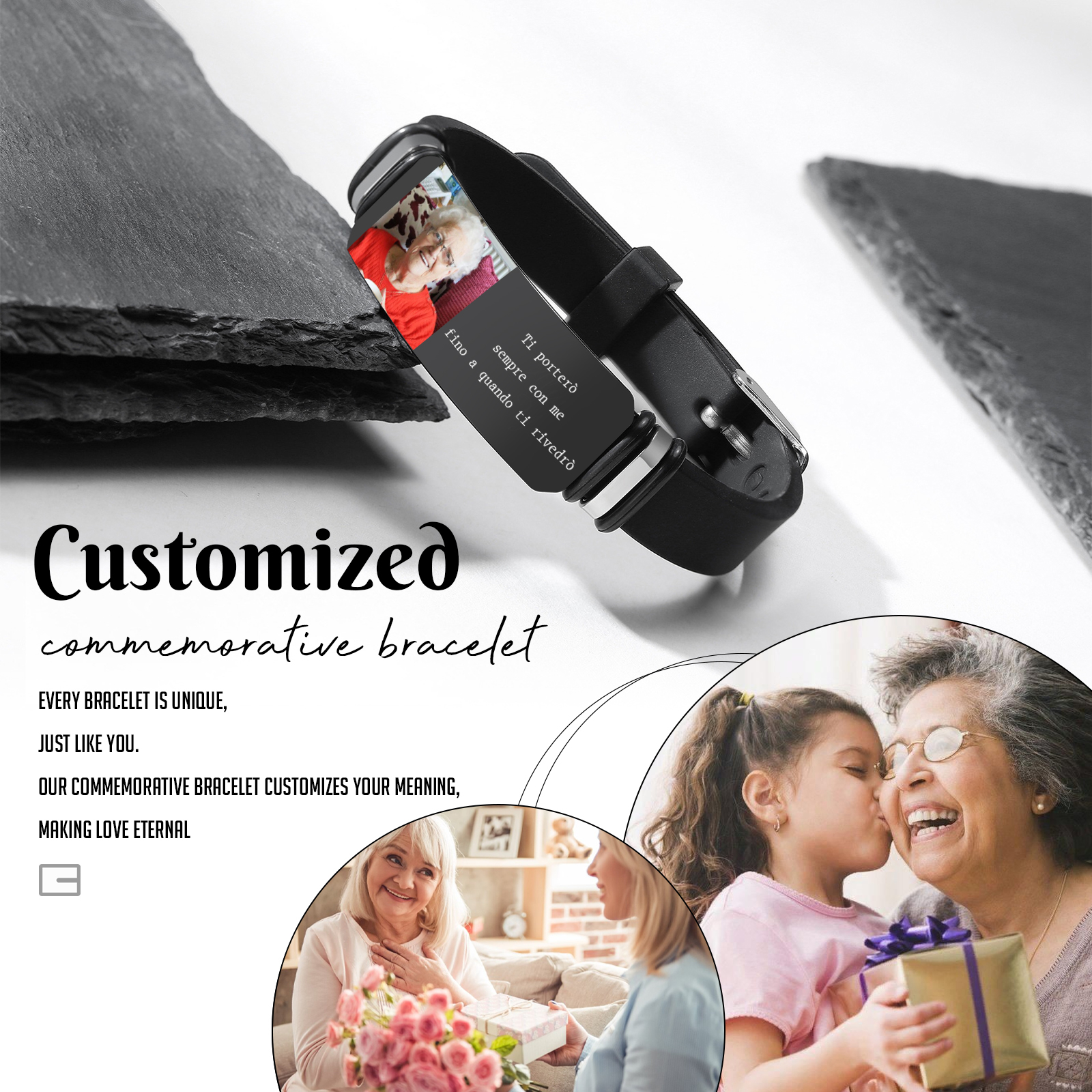 Braccialetto Commemorativo per Uomo Personalizzato – Foto e Materiale in Acciaio Inossidabile, Regalo Ideale per Lui o per Familiari | Jessemade