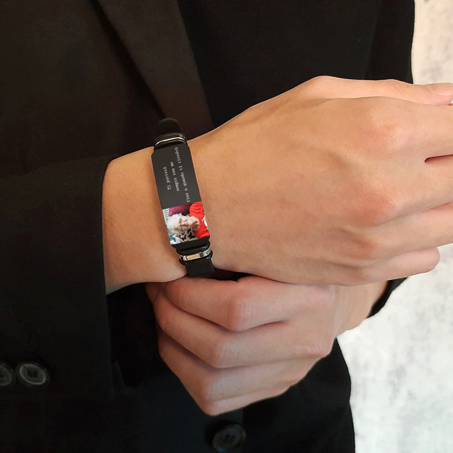 Braccialetto Commemorativo per Uomo Personalizzato – Foto e Materiale in Acciaio Inossidabile, Regalo Ideale per Lui o per Familiari | Jessemade