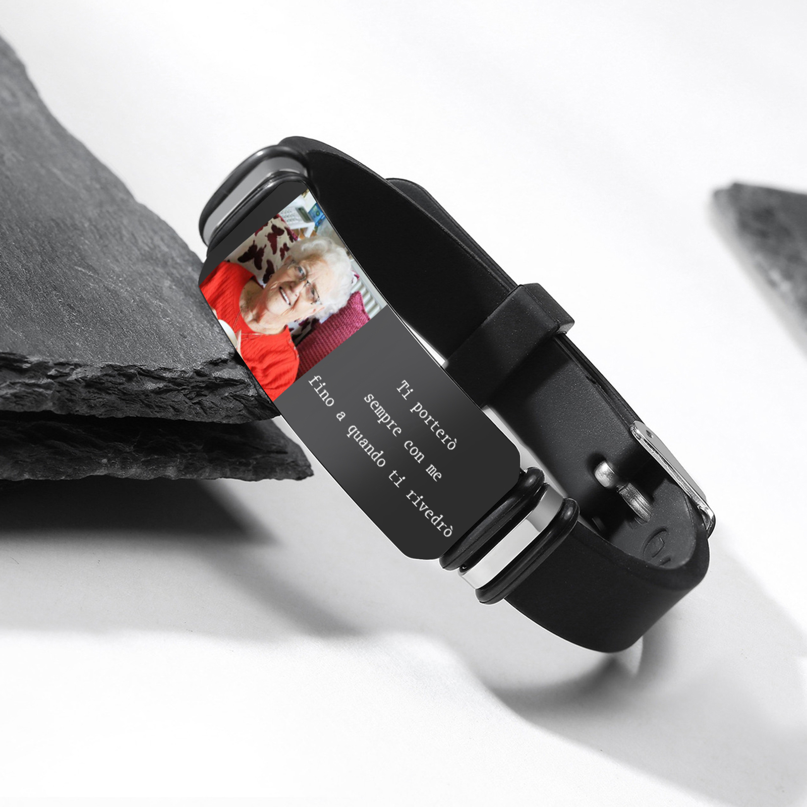 Braccialetto Commemorativo per Uomo Personalizzato – Foto e Materiale in Acciaio Inossidabile, Regalo Ideale per Lui o per Familiari | Jessemade