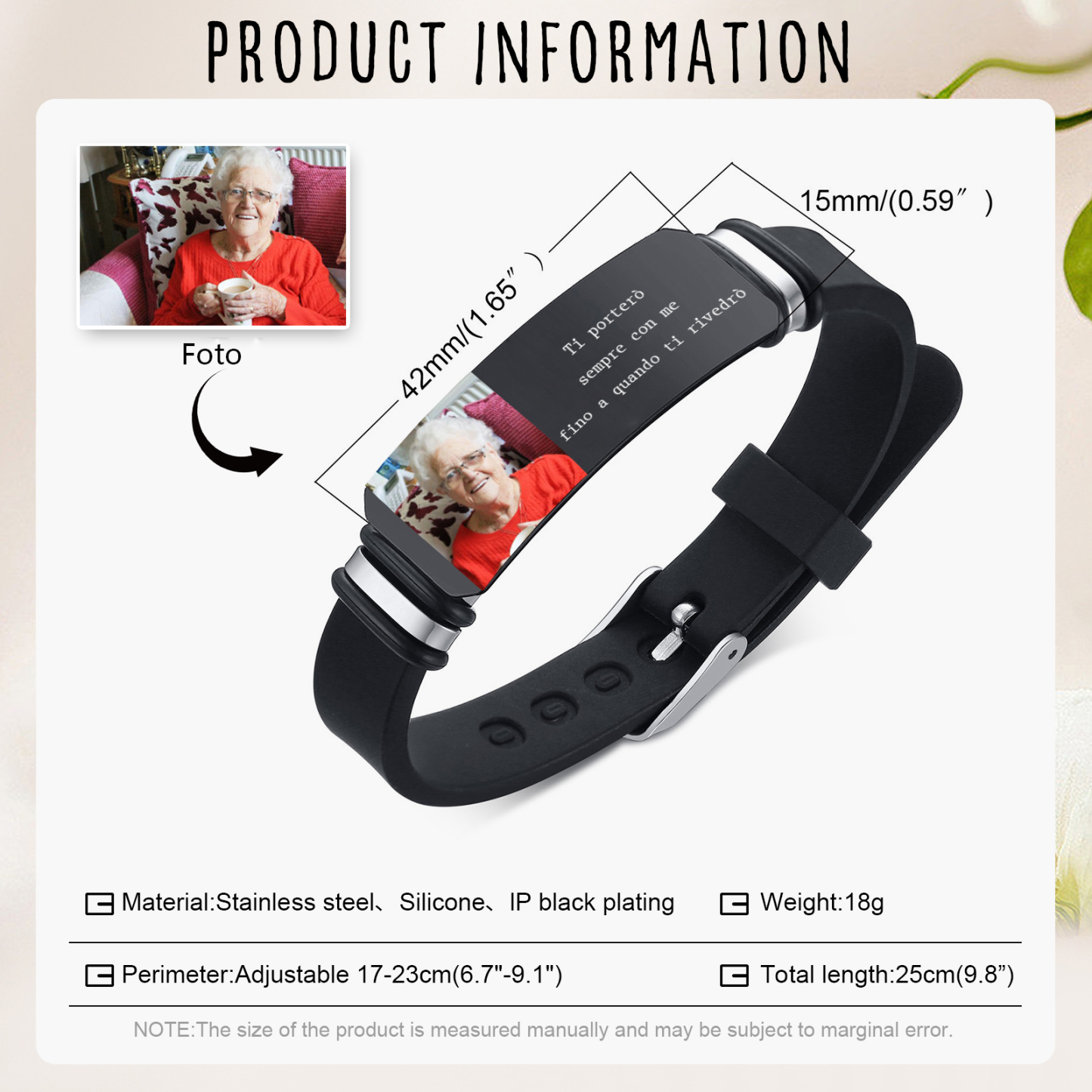 Braccialetto Commemorativo per Uomo Personalizzato – Foto e Materiale in Acciaio Inossidabile, Regalo Ideale per Lui o per Familiari | Jessemade