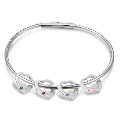 Bracciale Personalizzato da Donna a Forma di Cuore con 4 Nomi e 4 Pietre della Nascita - Oro o Argento - Regalo di San Valentino per Lei | Jessemade