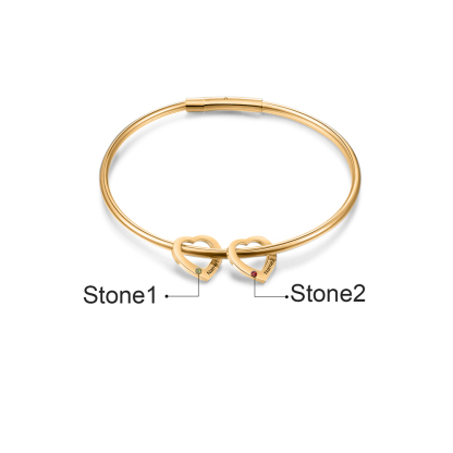 Bracciale Personalizzato da Donna a Forma di Cuore con 2 Nomi e 2 Pietre della Nascita - Oro o Argento - Regalo di San Valentino per Lei | Jessemade
