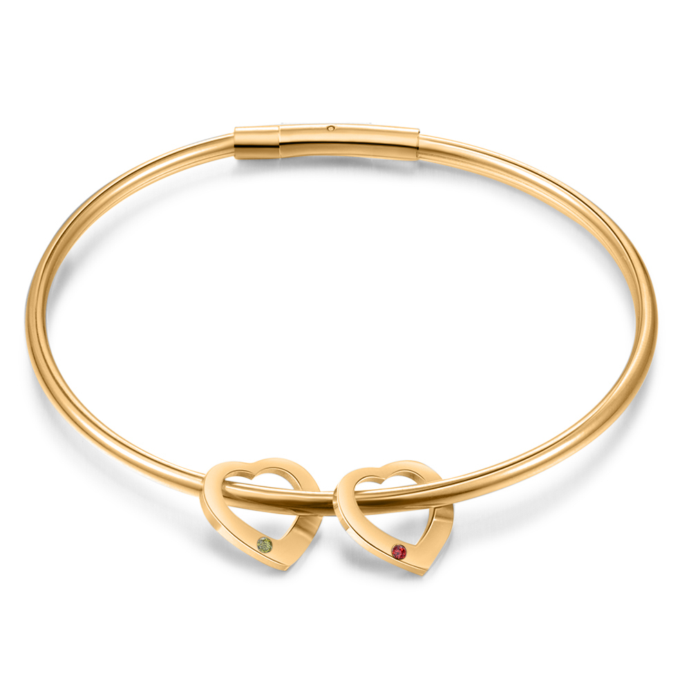 Bracciale Personalizzato da Donna a Forma di Cuore con 2 Nomi e 2 Pietre della Nascita - Oro o Argento - Regalo di San Valentino per Lei | Jessemade