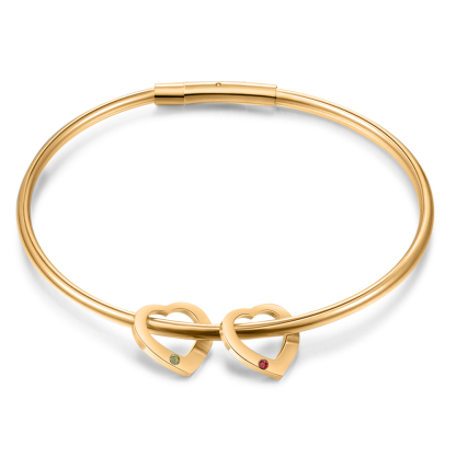 Bracciale Personalizzato da Donna a Forma di Cuore con 2 Nomi e 2 Pietre della Nascita - Oro o Argento - Regalo di San Valentino per Lei | Jessemade