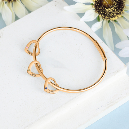 Bracciale Personalizzato da Donna a Forma di Cuore con 3 Nomi e 3 Pietre della Nascita - Oro o Argento - Regalo di San Valentino per Lei | Jessemade
