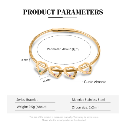 Bracciale Personalizzato da Donna a Forma di Cuore con 4 Nomi e 4 Pietre della Nascita - Oro o Argento - Regalo di San Valentino per Lei | Jessemade