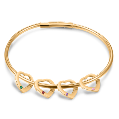 Bracciale Personalizzato da Donna a Forma di Cuore con 4 Nomi e 4 Pietre della Nascita - Oro o Argento - Regalo di San Valentino per Lei | Jessemade