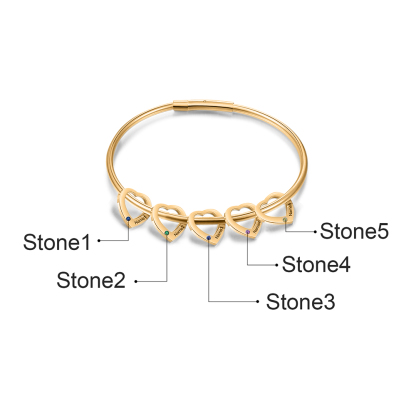 Bracciale Personalizzato da Donna a Forma di Cuore con 5 Nomi e 5 Pietre della Nascita - Oro o Argento - Regalo di San Valentino per Lei | Jessemade