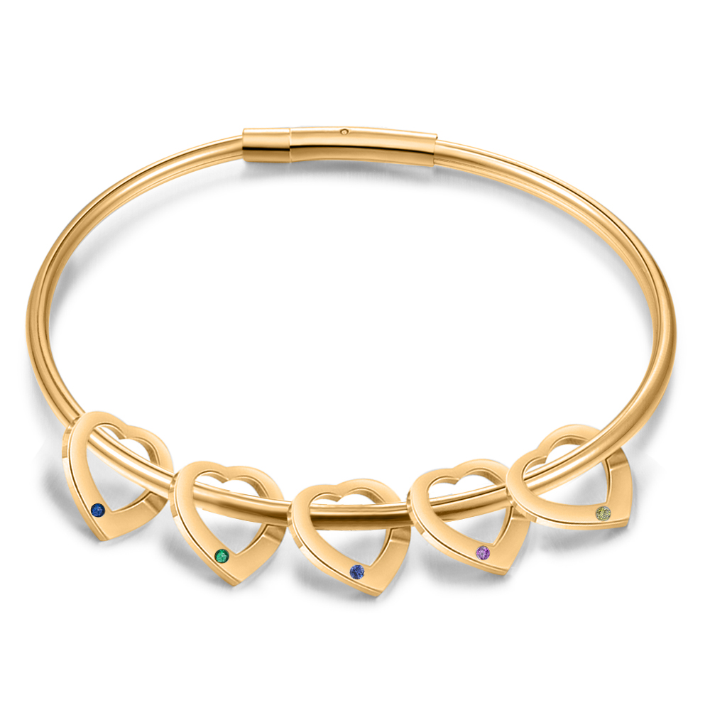 Bracciale Personalizzato da Donna a Forma di Cuore con 5 Nomi e 5 Pietre della Nascita - Oro o Argento - Regalo di San Valentino per Lei | Jessemade