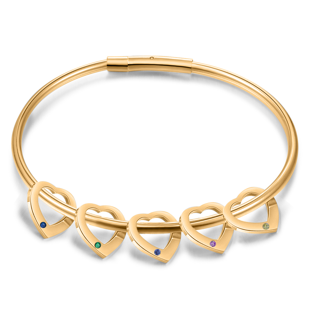 Bracciale Personalizzato da Donna a Forma di Cuore con 5 Nomi e 5 Pietre della Nascita - Oro o Argento - Regalo di San Valentino per Lei | Jessemade