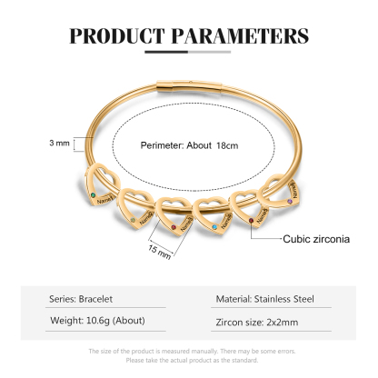Bracciale Personalizzato da Donna a Forma di Cuore con 6 Nomi e 6 Pietre della Nascita - Oro o Argento - Regalo di San Valentino per Lei | Jessemade