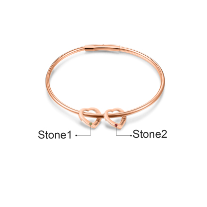 Bracciale Personalizzato da Donna a Forma di Cuore con 2 Nomi e 2 Pietre della Nascita - Argento, Oro o Oro Rosa - Regalo di San Valentino per Lei | Jessemade