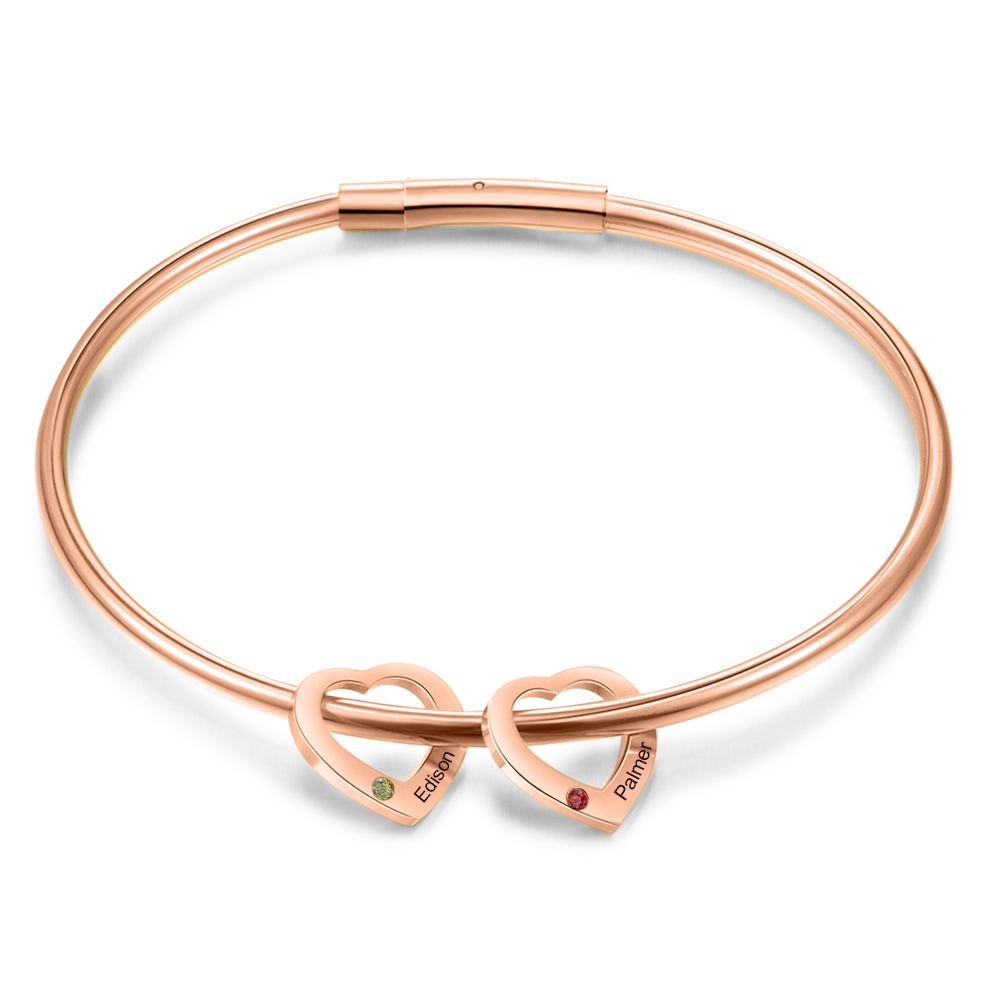 Bracciale Personalizzato da Donna a Forma di Cuore con 2 Nomi e 2 Piet