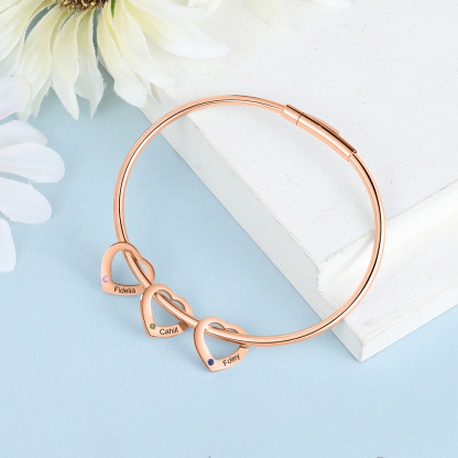 Bracciale Personalizzato da Donna a Forma di Cuore con 3 Nomi e 3 Pietre della Nascita - Argento, Oro o Oro Rosa - Regalo di San Valentino per Lei | Jessemade