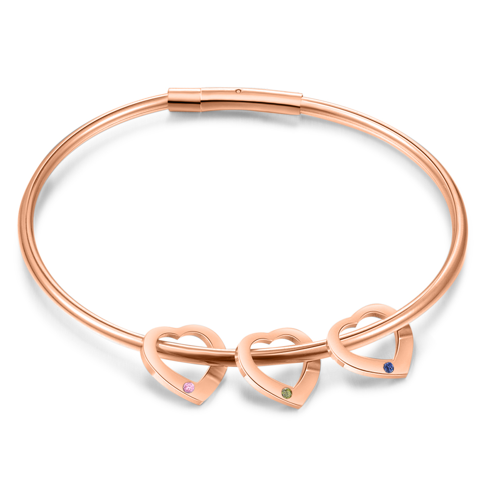 Bracciale Personalizzato da Donna a Forma di Cuore con 3 Nomi e 3 Pietre della Nascita - Argento, Oro o Oro Rosa - Regalo di San Valentino per Lei | Jessemade