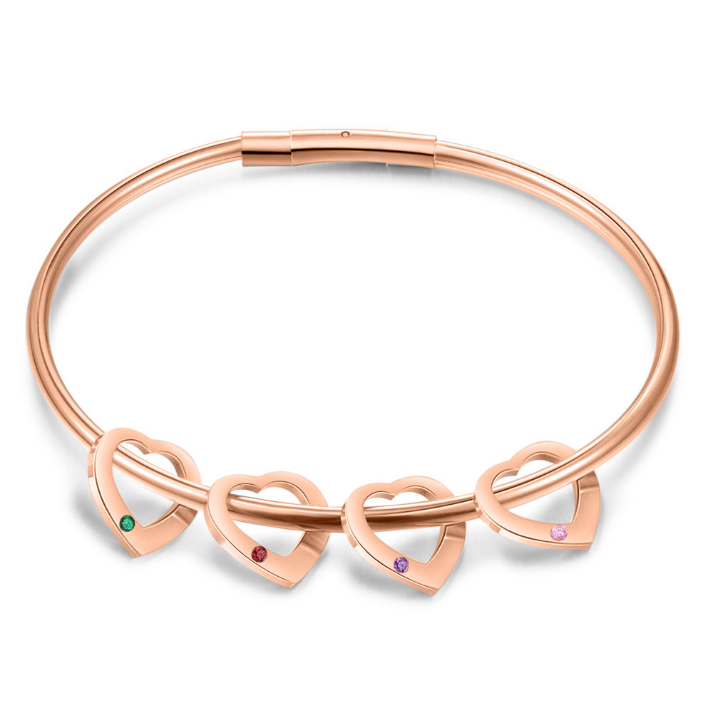 Bracciale Personalizzato da Donna a Forma di Cuore con 4 Nomi e 4 Pietre della Nascita - Argento, Oro o Oro Rosa - Regalo di San Valentino per Lei | Jessemade