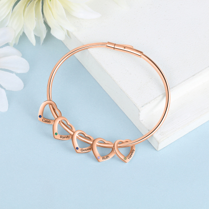 Bracciale Personalizzato da Donna a Forma di Cuore con 5 Nomi e 5 Pietre della Nascita - Argento, Oro o Oro Rosa - Regalo di San Valentino per Lei | Jessemade