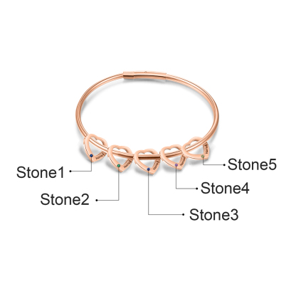 Bracciale Personalizzato da Donna a Forma di Cuore con 5 Nomi e 5 Pietre della Nascita - Argento, Oro o Oro Rosa - Regalo di San Valentino per Lei | Jessemade