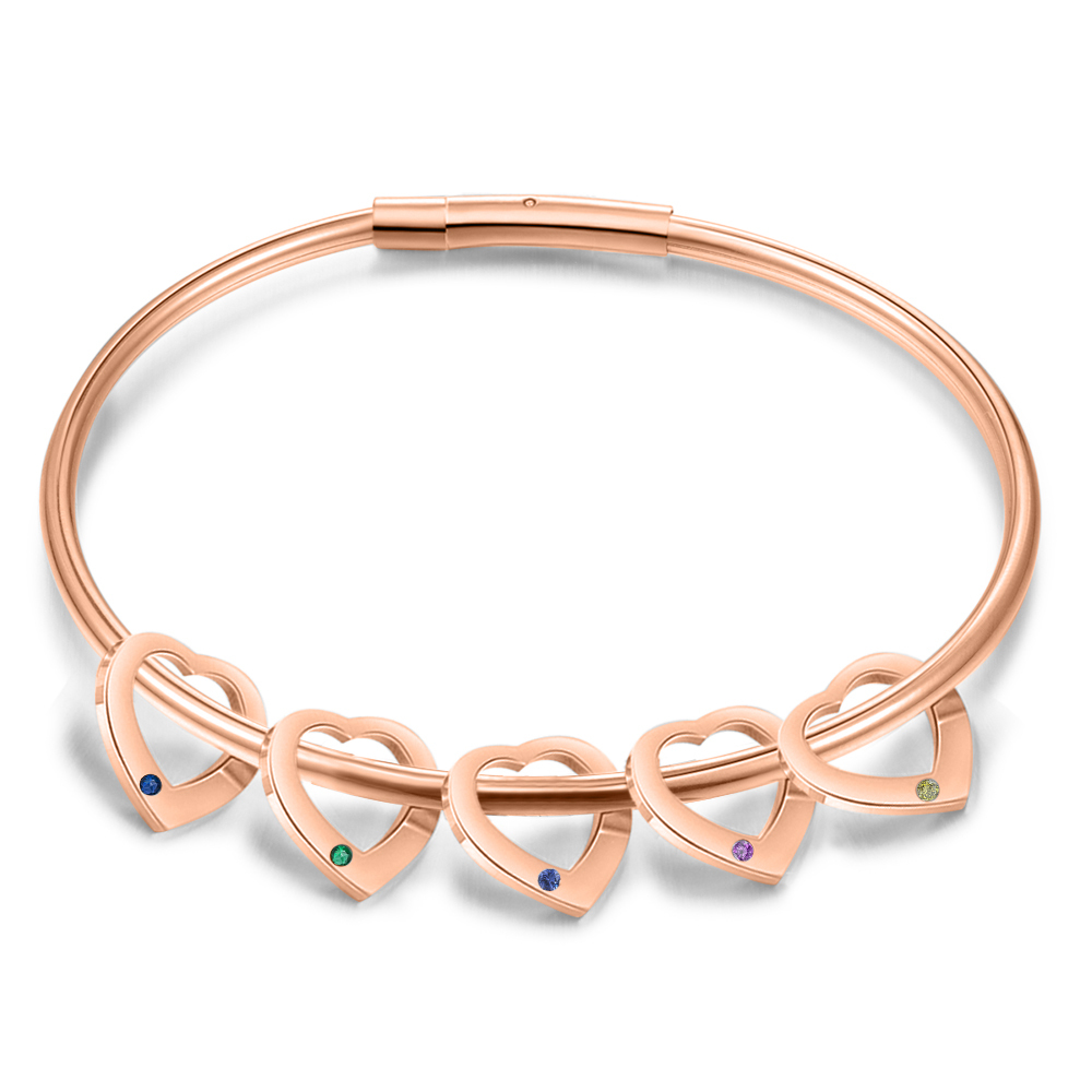 Bracciale Personalizzato da Donna a Forma di Cuore con 5 Nomi e 5 Pietre della Nascita - Argento, Oro o Oro Rosa - Regalo di San Valentino per Lei | Jessemade