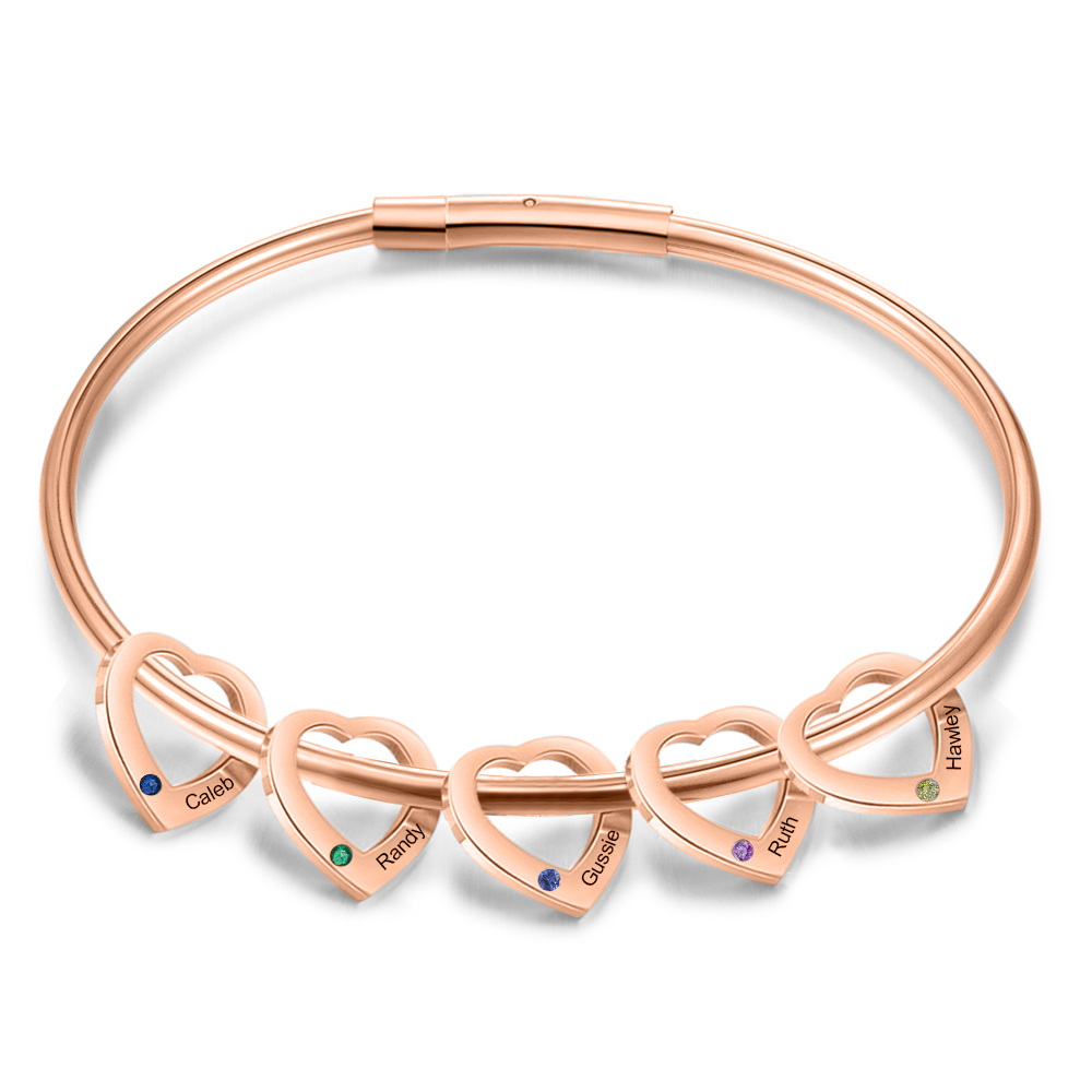 Bracciale Personalizzato da Donna a Forma di Cuore con 5 Nomi e 5 Piet
