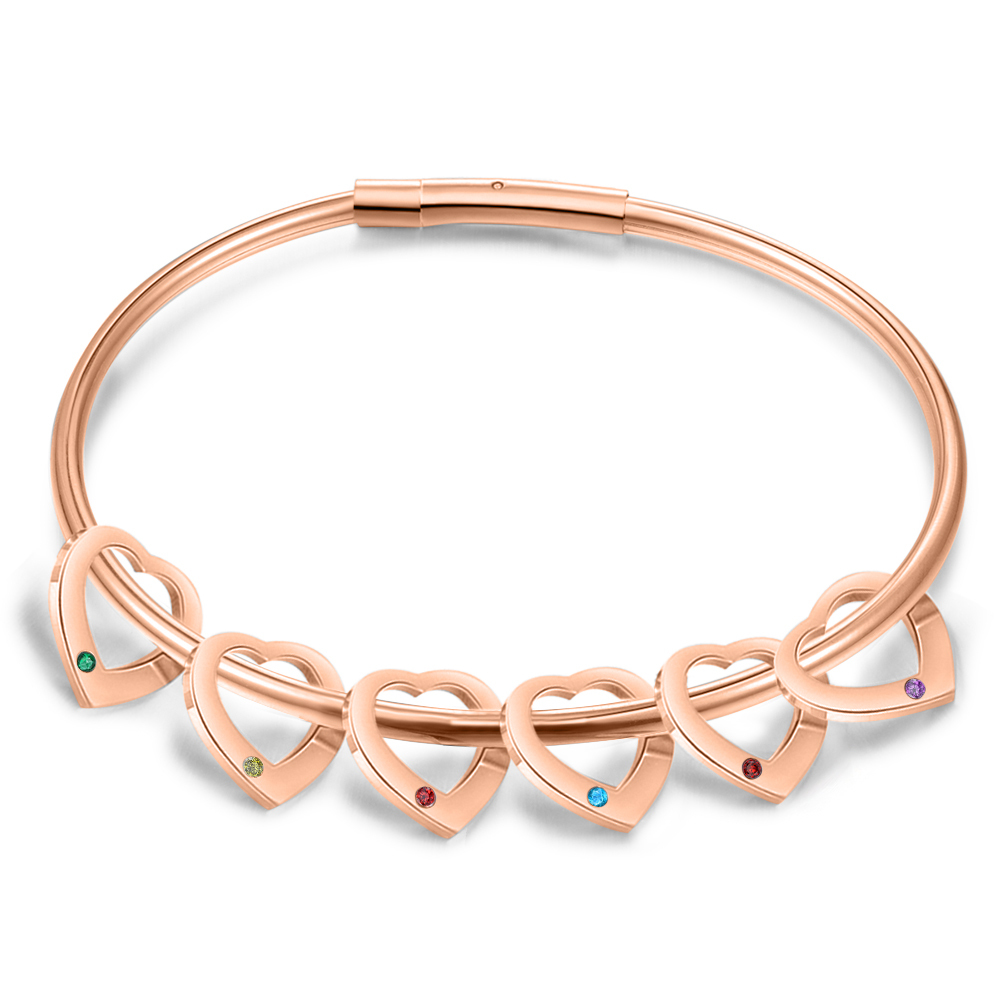 Bracciale Personalizzato da Donna a Forma di Cuore con 6 Nomi e 6 Pietre della Nascita - Argento, Oro o Oro Rosa - Regalo di San Valentino per Lei | Jessemade