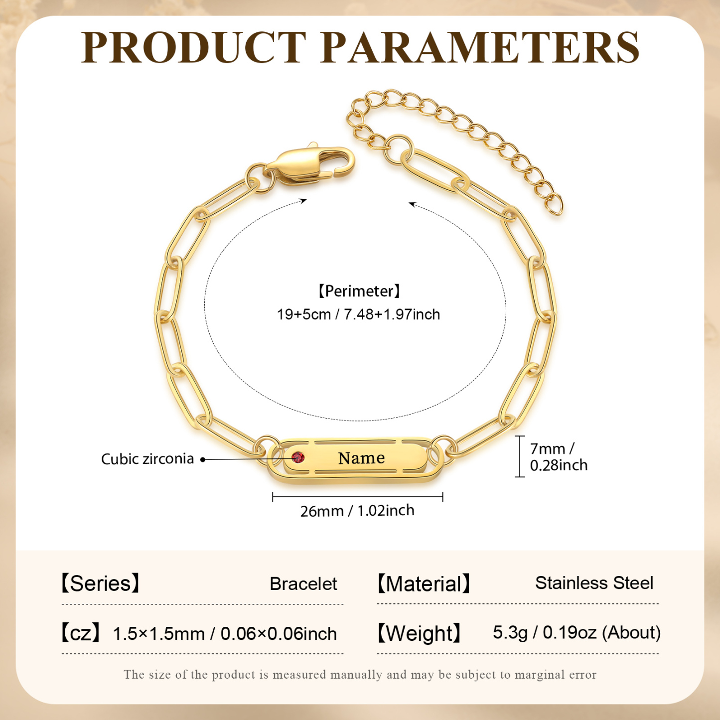 Personalised Gold Women's Bracelet – Custom Birthstone and Engraved Name, Elegant Chain Design, Perfect Gift for Mum, Wife, or Friend | Jessemade