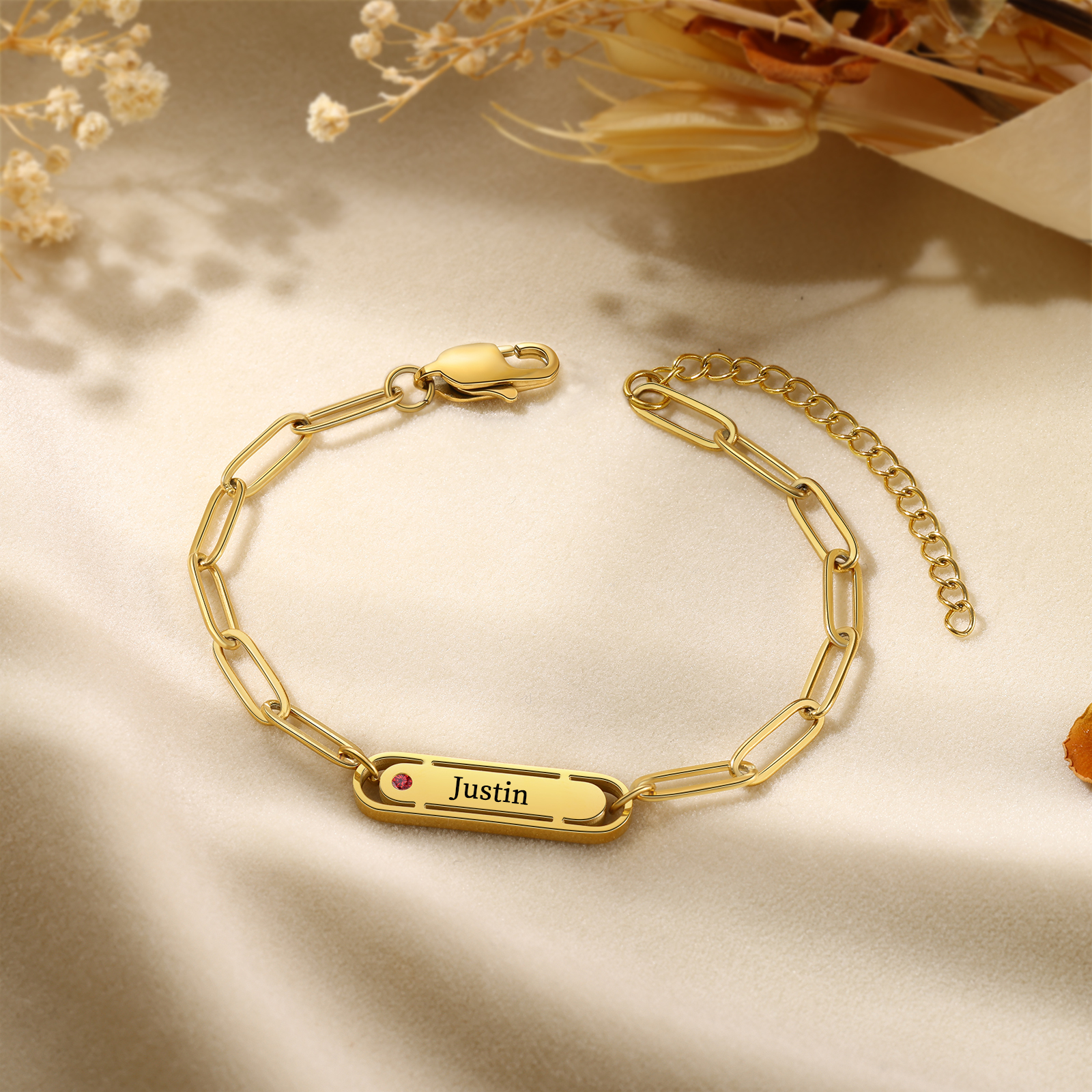 Personalised Gold Women's Bracelet – Custom Birthstone and Engraved Name, Elegant Chain Design, Perfect Gift for Mum, Wife, or Friend | Jessemade