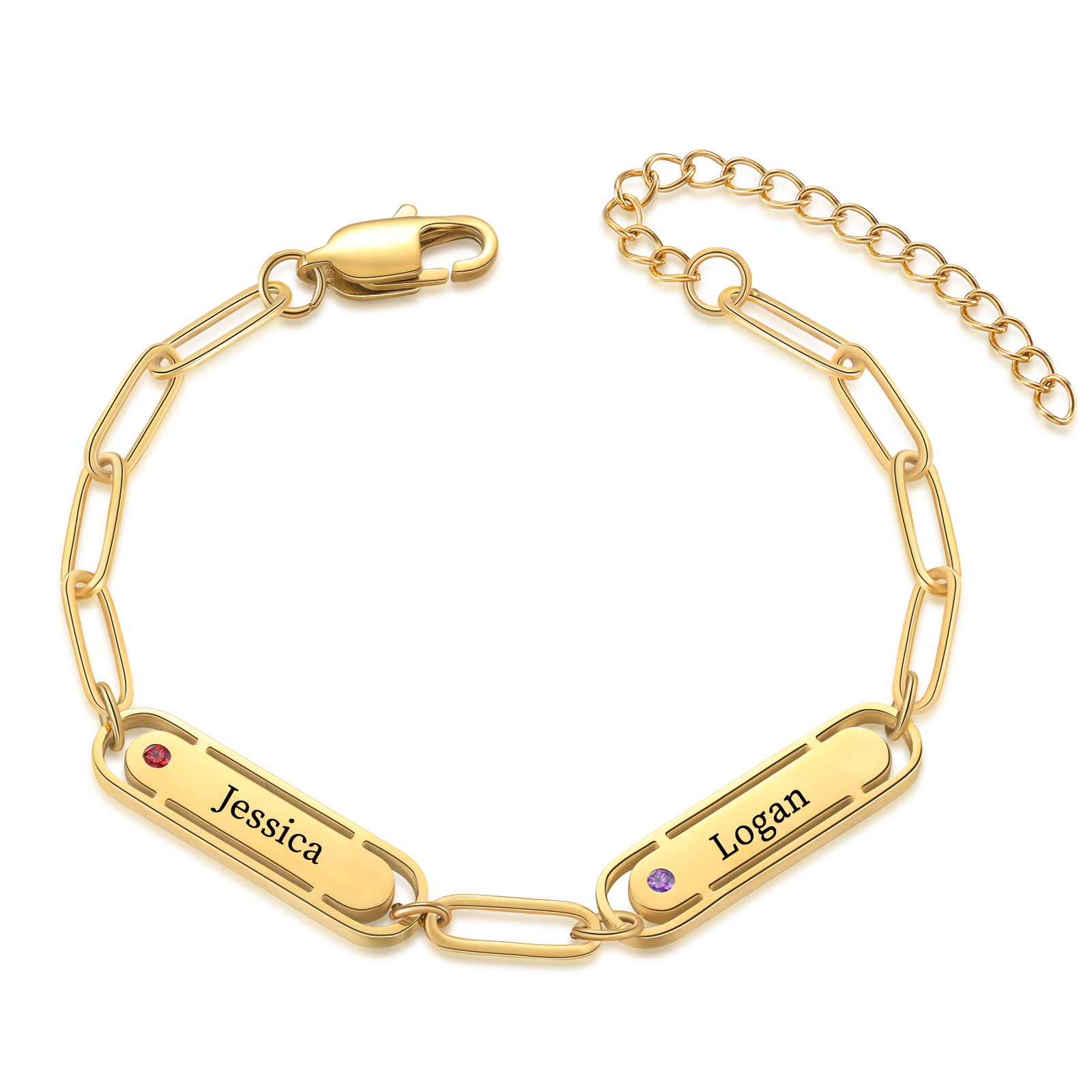 Bracciale Personalizzato in Oro per Donna – 2 Pietre di Nascita e 2 No