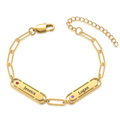 Bracciale Personalizzato in Oro per Donna – 2 Pietre di Nascita e 2 No