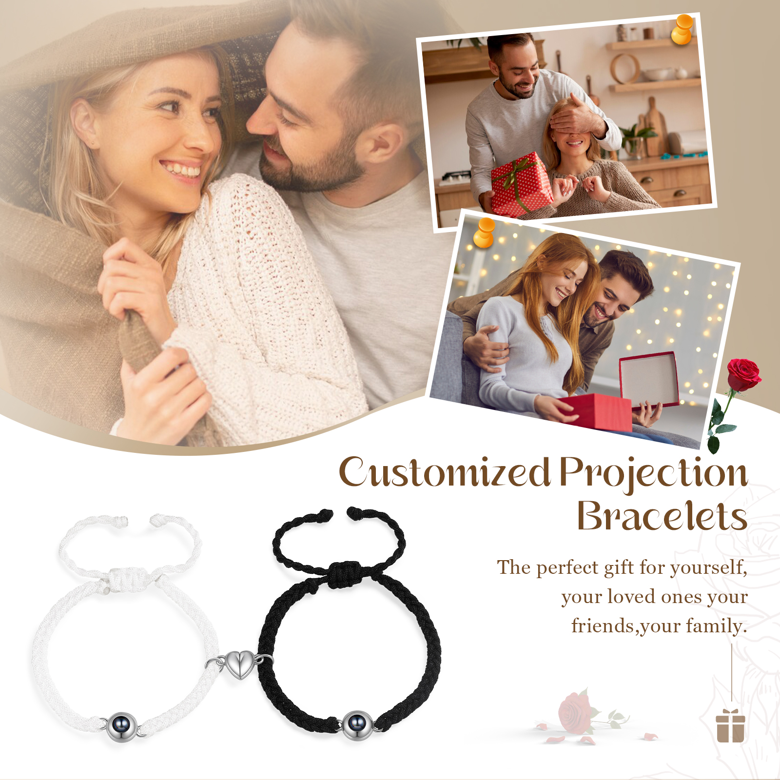 Personalised Projection Photo Bracelet – Customised with 1 Photo and Heart Design, Available in 3 Styles – Valentine’s Day Gift for Couple | Jessemade