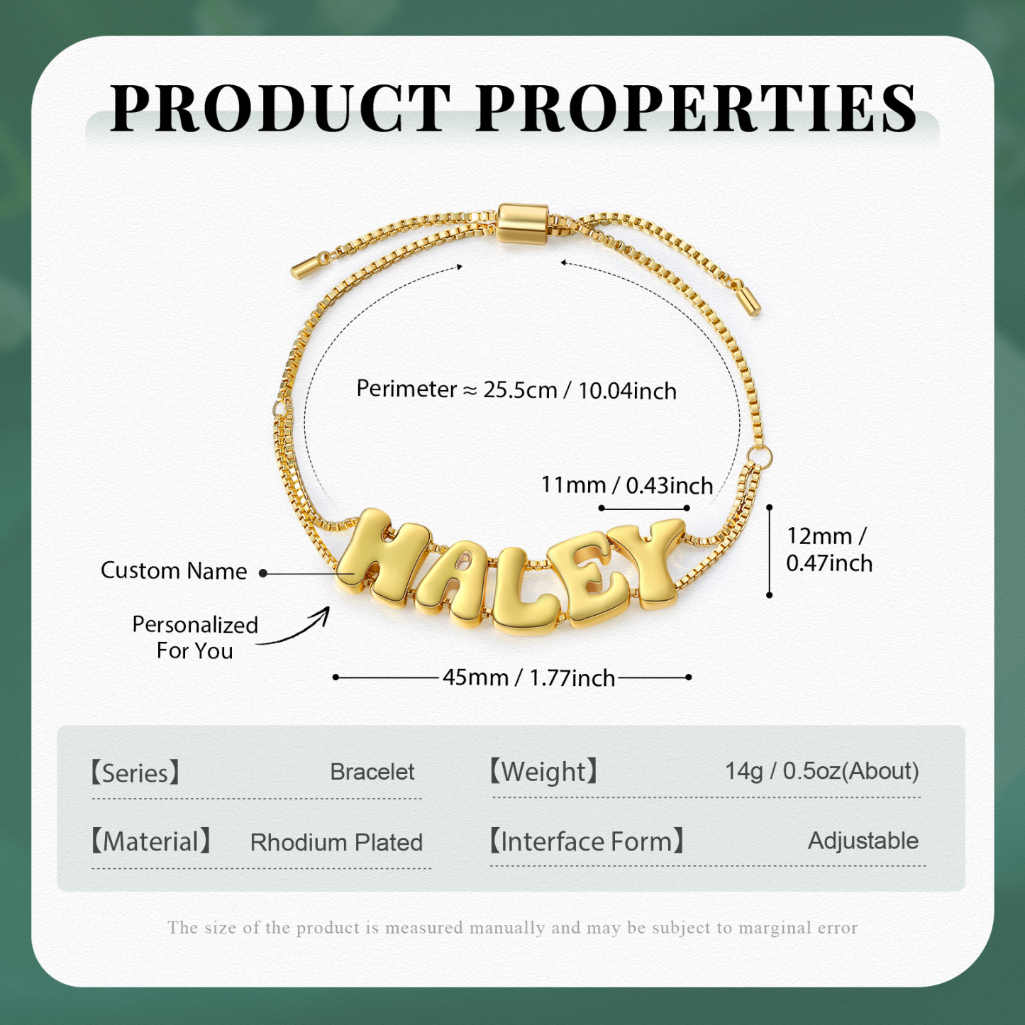 Personalised Adjustable Link Name Bracelet - Customise 5 Letters, Valentine’s Day Gift for Her | Jessemade