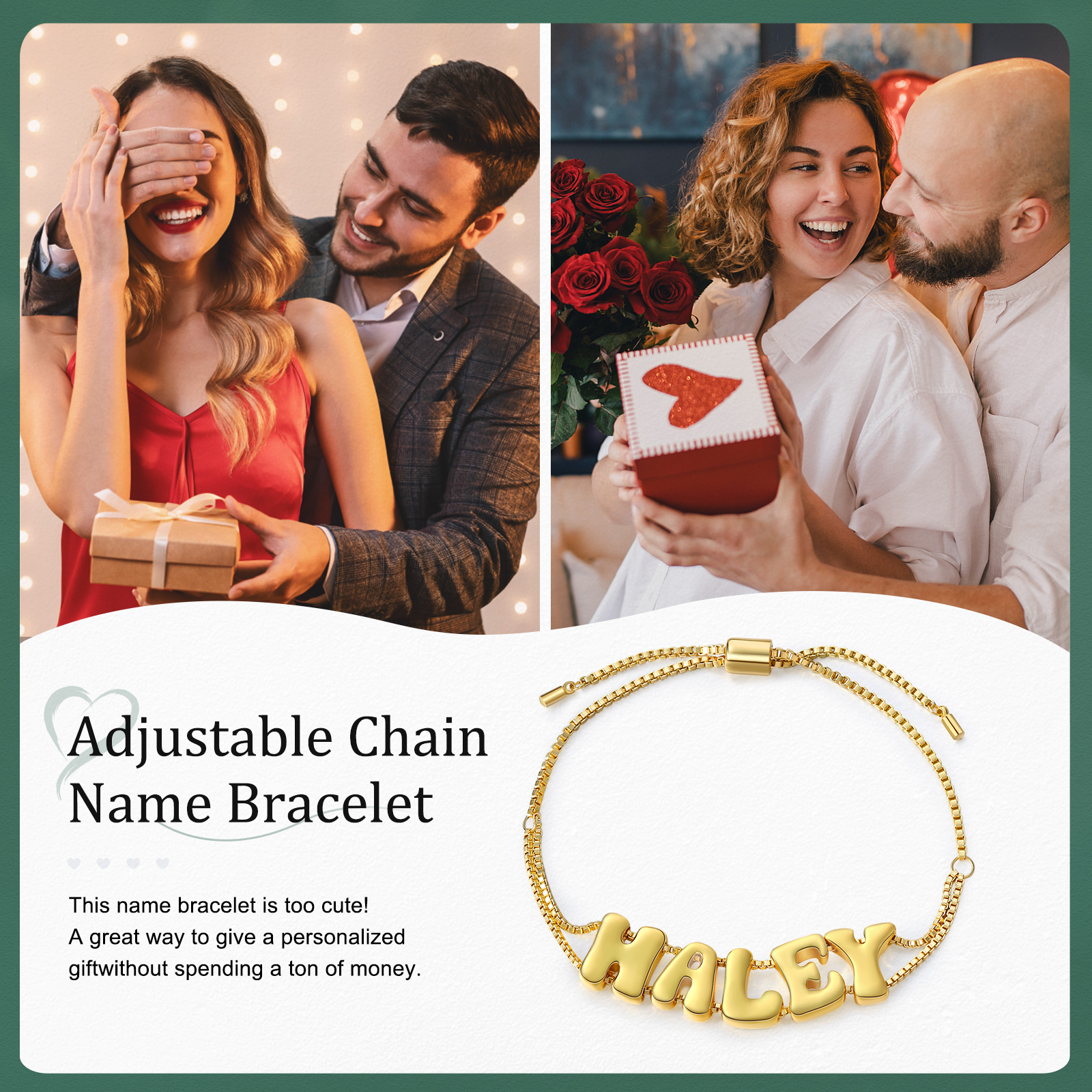 Personalised Adjustable Link Name Bracelet - Customise 5 Letters, Valentine’s Day Gift for Her | Jessemade