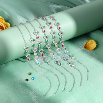 Bracciale Cuori Personalizzato con 2 Nomi e Pietre Nascita – Regalo Speciale per Donne | Jessemade